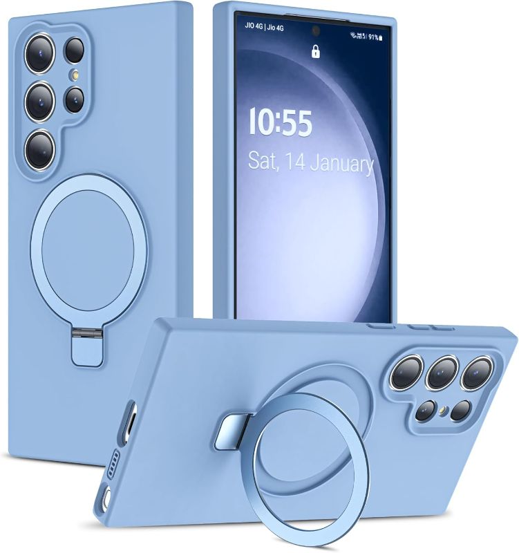 Photo 1 of Designed for Samsung Galaxy S23 Ultra 6.8'' with Magnetic Ring Stand[Compatible with Mag-Safe][Military-Grade Protection] Slim Liquid Silicone S23 Ultra Phone Case for Men Wowen,Blue