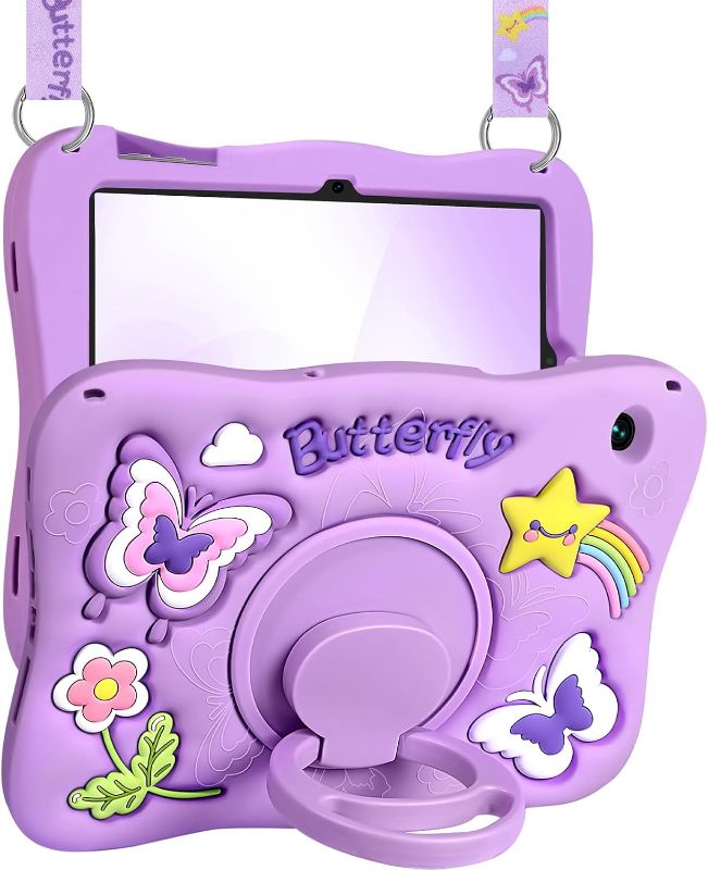 Photo 1 of Kidcube for Samsung Galaxy Tab A9 Plus Case 11 Inch - for Girls Cute Kawaii Girly 3D Purple Butterfly Design Cover with Rotating Stand & Strap Unique Silicone Women for Samsung A9 Plus Tablet Cases
