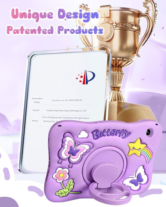 Photo 1 of Kidcube for Samsung Galaxy Tab A9 Plus Case 11 Inch - for Girls Cute Kawaii Girly 3D Purple Butterfly Design Cover with Rotating Stand & Strap Unique Silicone Women for Samsung A9 Plus Tablet Cases
