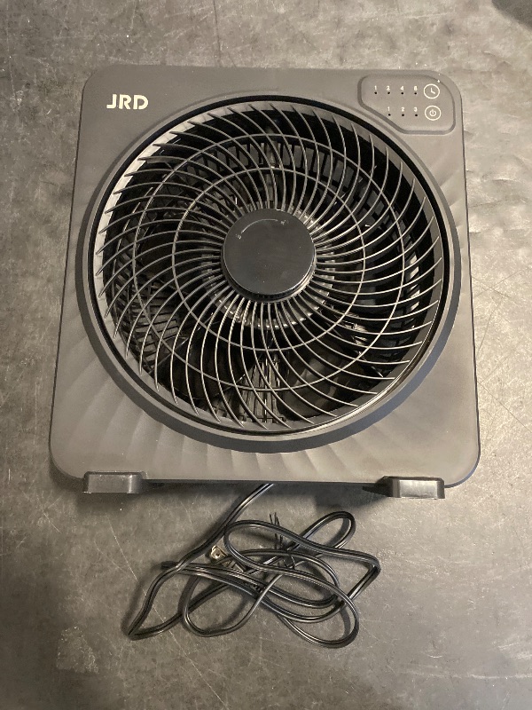 Photo 1 of JRD 13inch Box Fan with Robust Airflow, Cooling Desk Fan with Digital Touch Control, 3 Speed Settings, 5 Blades, 15-Hour Timer, Portable Table Fan for Bedroom, Office, Home, Kitchen, Black