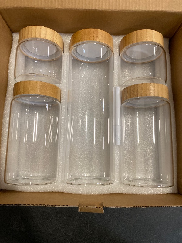 Photo 1 of AISIPRIN Airtight Glass Jar with Lid, Glass Storage Containers with Screw On Bamboo Lids, for Cookie, Pasta, Cereal Storage Containers, 5Pcs 80oz 50oz 27oz Canisters Sets for the Kitchen