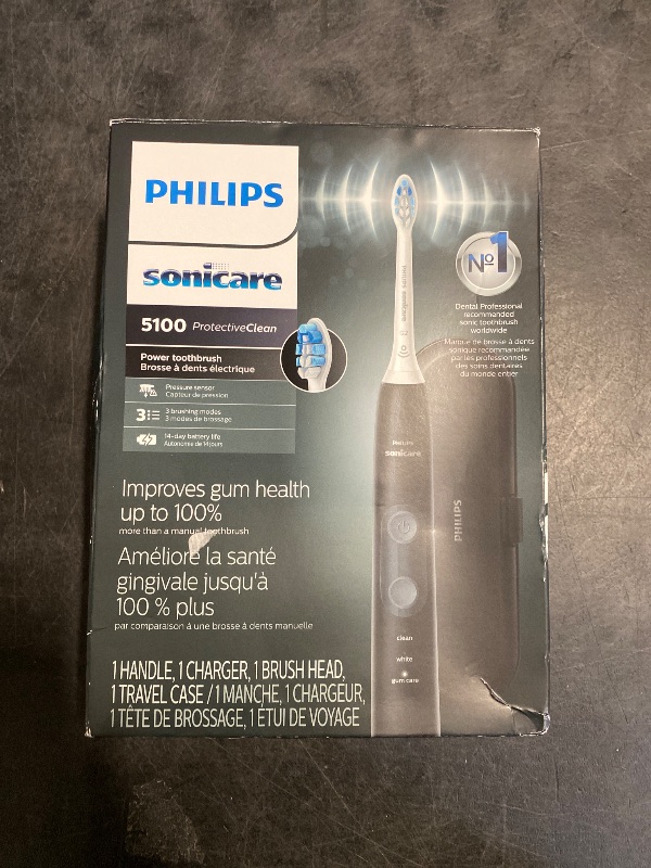 Photo 1 of Philips Sonicare ProtectiveClean 5100 Rechargeable Electric Toothbrush, with Pressure Sensor, 3 Cleaning Modes, SmarTimer and QuadPacer, 14-Day Battery Life, Travel Case, Black, Model HX6850/60