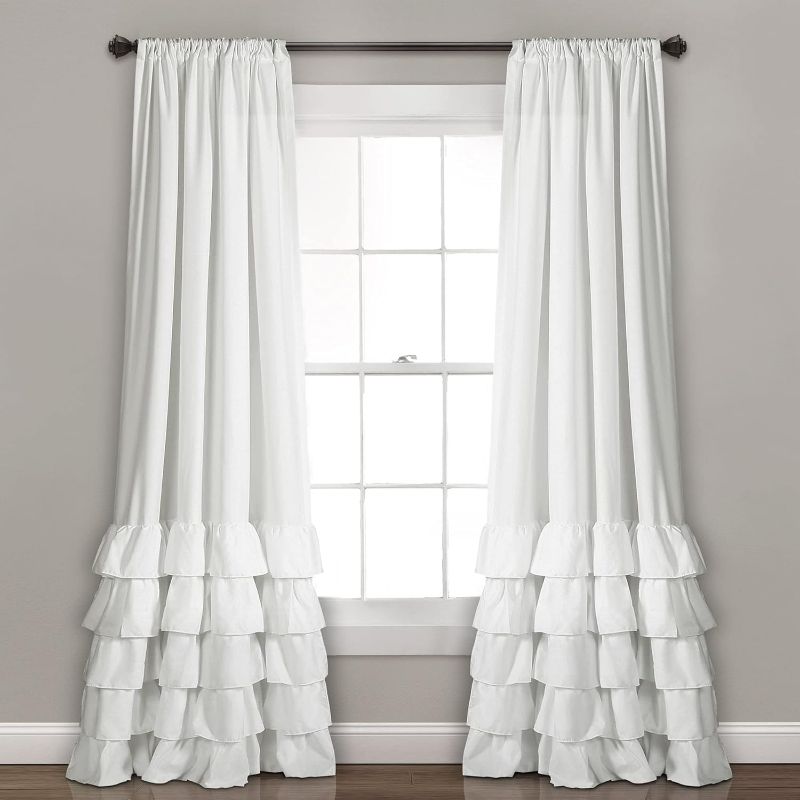 Photo 1 of Lush Decor, White Allison Ruffle Curtains-Window Panel Drapes Set for Living, Dining Room, Bedroom (Pair), 84" x 40", 40" W x 84" L