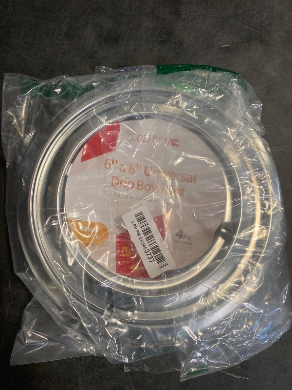 Photo 1 of COZZIVITA 4-Piece Drip Pans Set - Compatible with GE Stoves - Chrome Finish Electric Stove Burner Drip Pans - 2 x 6inch, 2 x 8inch Stove Drip Pans - GE Stove Drip