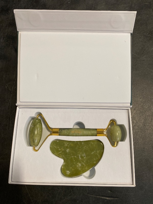Photo 1 of Arlee Granger Jade Roller Gua Sha Facial Tools Set - Original Natural Stone - Beauty Skin Care Face Roller Massager Muscle Relaxing Relieve Wrinkles - Green