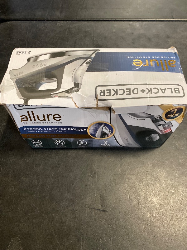 Photo 1 of BLACK+DECKER Allure Professional Steam Iron, 30% More Steam, Precision Tip, Stainless Steel Soleplate, Vertical Steam Function