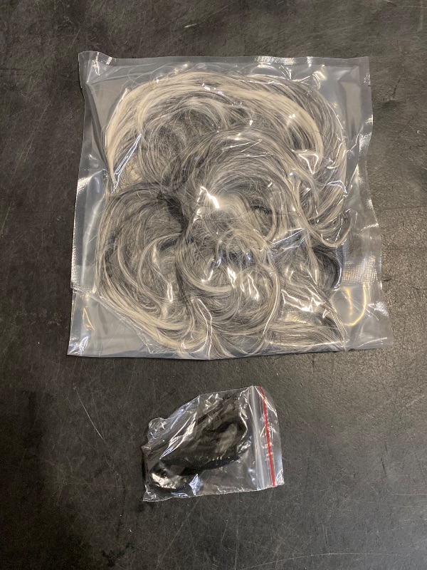 Photo 1 of CJL HAIR Large Messy Bun Hair Piece Wavy Curly Scrunchies Synthetic Chignon Ponytail Hair Extensions Thick Updo Hairpieces for Women Salt and Pepper