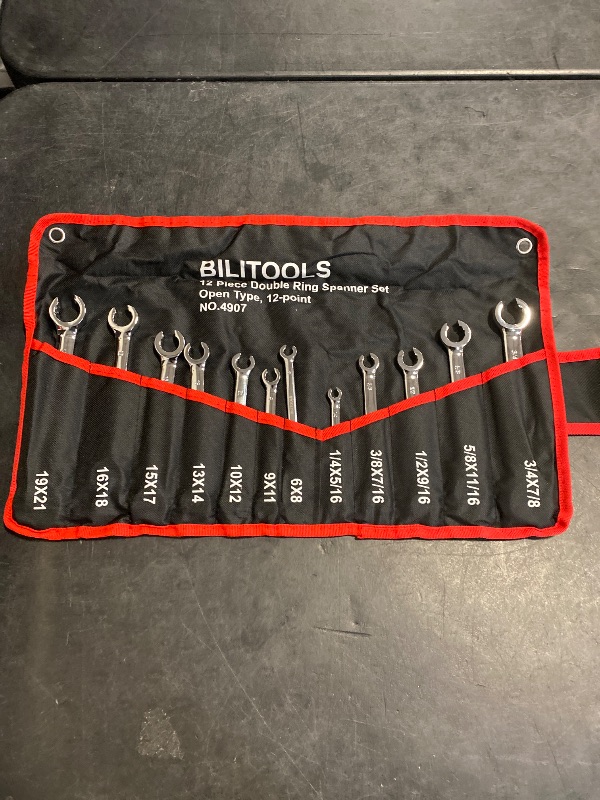 Photo 1 of BILITOOLS 12-Piece Flare Nut Wrench Set, Metric & Standard, 12-Point Line Wrench Set 6 to 21mm & 1/4" to 7/8", Cr-V Steel