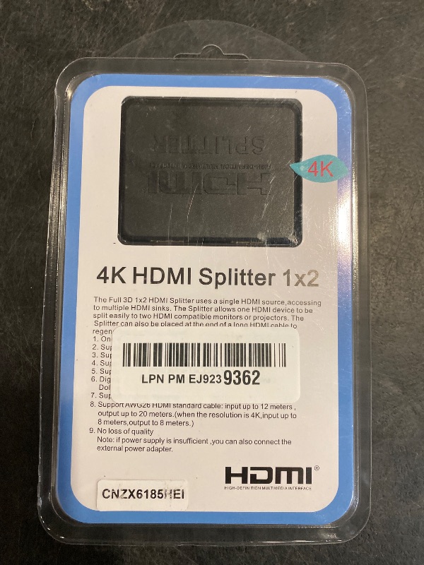 Photo 1 of HDMI Splitter 1 in 2 Out, 4K HDMI Splitter Not for Extended Display (Mirror Only/Copy Mode),Sends Same Content to 2 Screens(Need Power 5V 1A), Works with Laptop,TV,Monitor(Hdmi Cable Not Included)
