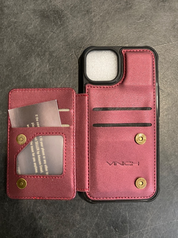 Photo 1 of Vinich for iPhone 13 Wallet Case with Card Holder, RFID Blocking Credit Slots Kickstand Shockproof Phone Cover for Women Men, Wine Red