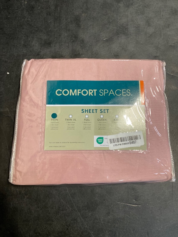 Photo 1 of Comfort Spaces 100% Cotton Sheets Twin, Breathable & Ultra Soft Cotton Sheets, Naturally Cool Cotton Bed Sheets with 12" Elastic Pocket Fits up to 14" Mattress, All Seasons Sheet Set, Pink 3 Piece