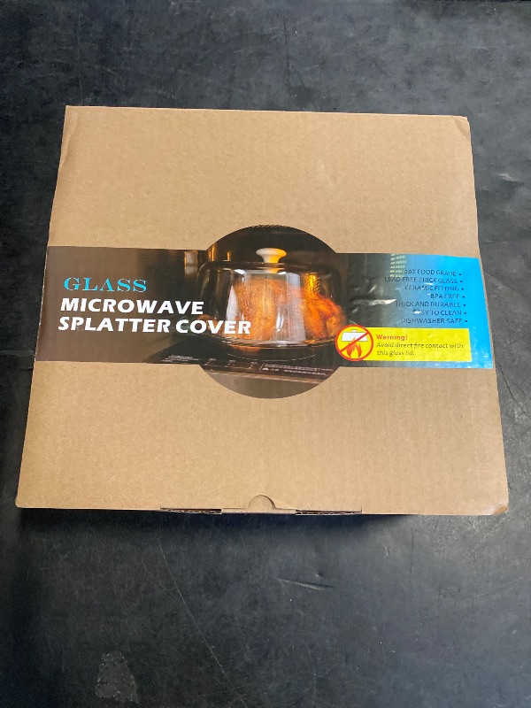 Photo 1 of FANQIEW Glass Microwave Splatter Cover for Food Tall Microwave Cover with Ceramic Knob 100% Food Safe 10in Plate Splatter Guard Lid With Vent Hole BPA Free Dishwasher Safe