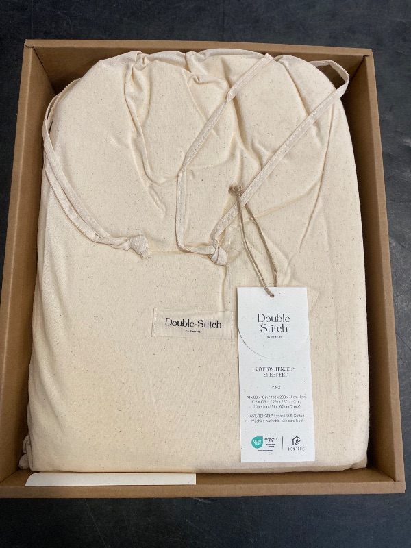 Photo 1 of Double Stitch Cotton Tencel Sheet - Bed Sheets Set King Size, 4Pc Luxury Hotel Bedding Set, Soft, Cooling & Breathable for Hot Sleepers, Deep Pocket Up to 16 Inches, Cream