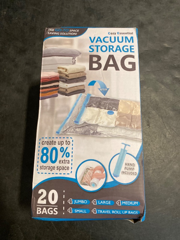 Photo 1 of 20 Pack Vacuum Storage Bags, Space Saver Bags (4 Jumbo/4 Large/4 Medium/4 Small/4 Roll) Compression for Comforters and Blankets, Sealer Clothes Storage, Hand Pump Included