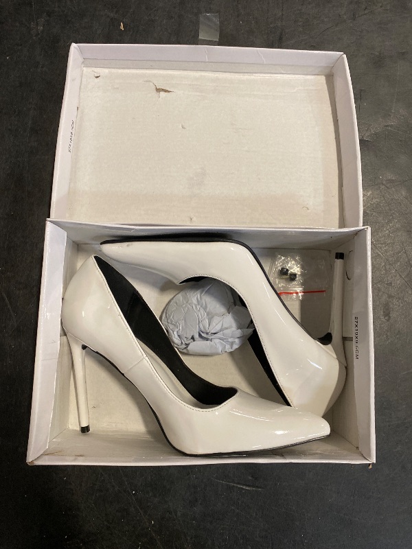 Photo 1 of Size US 7 Women's Pumps Slip On High Heels with Pointed Toe 4.1 Inch Stiletto Bridal Party Dress Heels for Casual,Lucy-White Pu-7-O1