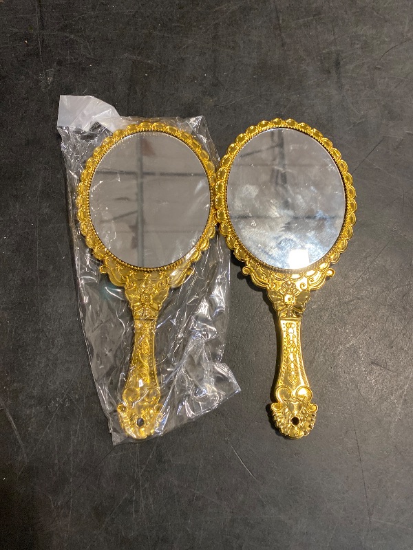 Photo 1 of YUSONG Vintage Handheld Mirror for Makeup - Travel Handle Mirrors for Women Gold Embossed Flower Portable Princess Mirror Tabletop Party Classroom