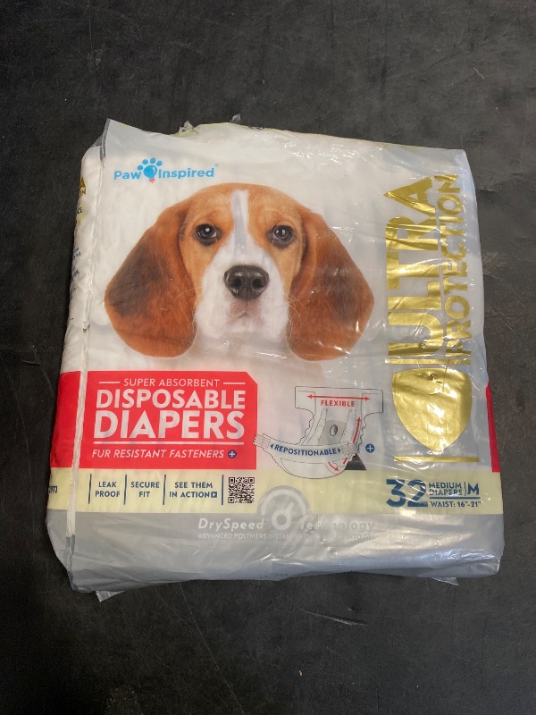 Photo 1 of Paw Inspired 32ct Disposable Dog Diapers | Female Dog Diapers Ultra Protection | Diapers for Dogs in Heat, Excitable Urination, or Incontinence (Medium)