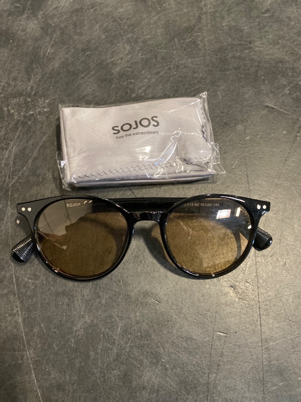 Photo 1 of SOJOS Small Round Classic Polarized Sunglasses for Women Men Vintage Style UV400 Lens SJ2113, Shiny Black/Light Brown