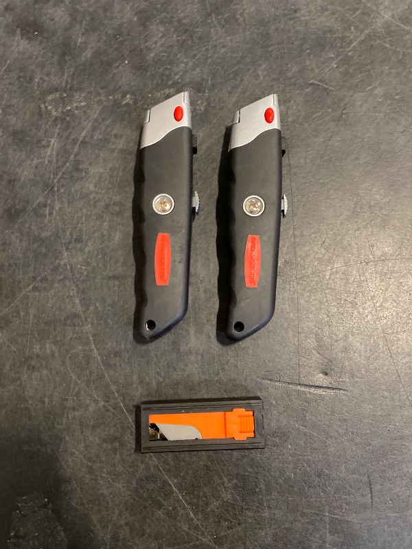 Photo 1 of INTERNET'S BEST Premium Utility Knife Set | Retractable Box Cutter with Rubber Handle | Heavy-Duty Cutting for Cardboard, Carpet, Plastic | Retractable Blade | Includes 2 Razor Knives & Extra Blades