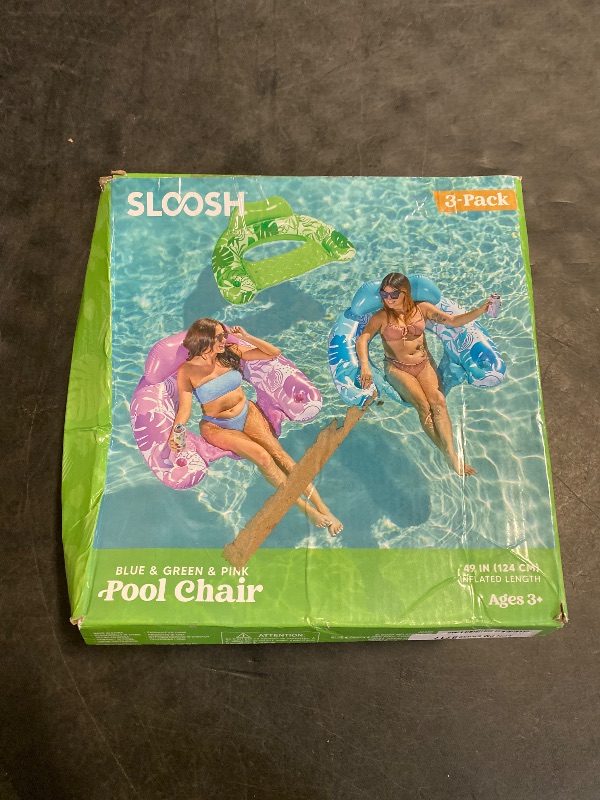 Photo 1 of SLOOSH Inflatable Pool Floats Adult, 3 Pack Pool Chairs with Cup Holders,Blow up Floats Chair,Hammock Noodle Mat Leaves Design for Relaxing Summer Water Fun Swimming Party Beach,Blue, Green, Pink