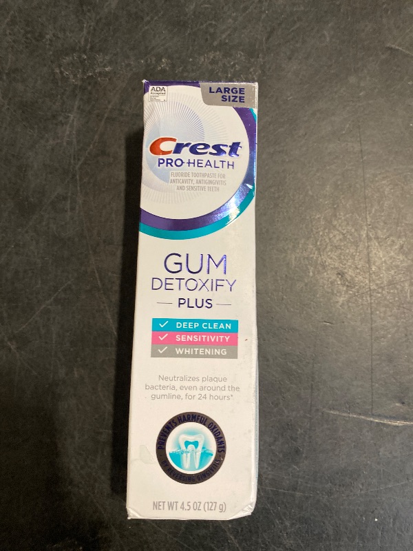 Photo 1 of Crest Pro-Health Gum Detoxify Plus Toothpaste 4.5 oz Pack of 3 - Antibacterial Fluoride Toothpaste, Sensitivity Protection, Whitens Teeth, Anticavity, Plaque Control