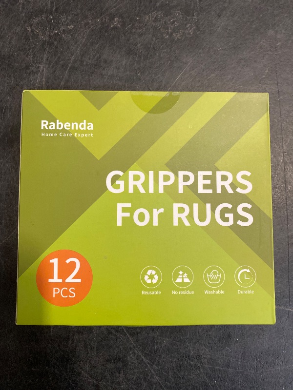 Photo 1 of Rabenda 12 Pcs Rug Tape, Non Slip Rug Pads Grippers for Hardwood Floors and Tiles, Reusable Carpet Tape for Area Rugs, Double-Sided Adhesive Rug Stickers Keep Corners Flat (Black)