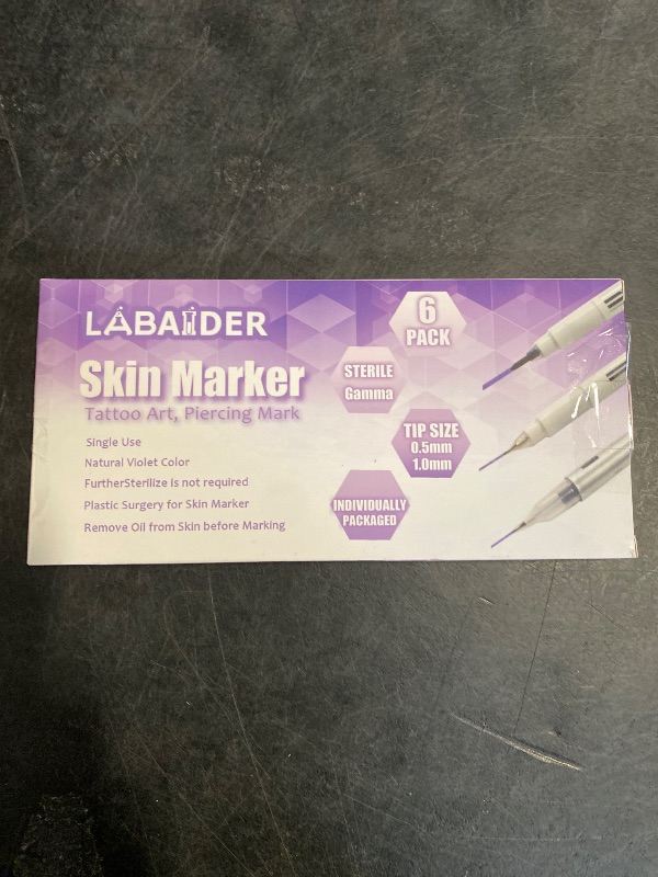 Photo 1 of LabAider 6Pcs Professional Surgical Tip Skin Marker Pen Sterile Tattoo Stencil Markers Pen with Paper Ruler for Eyebrow, Lips - Individually Wrapped (0.5MM&1MM)