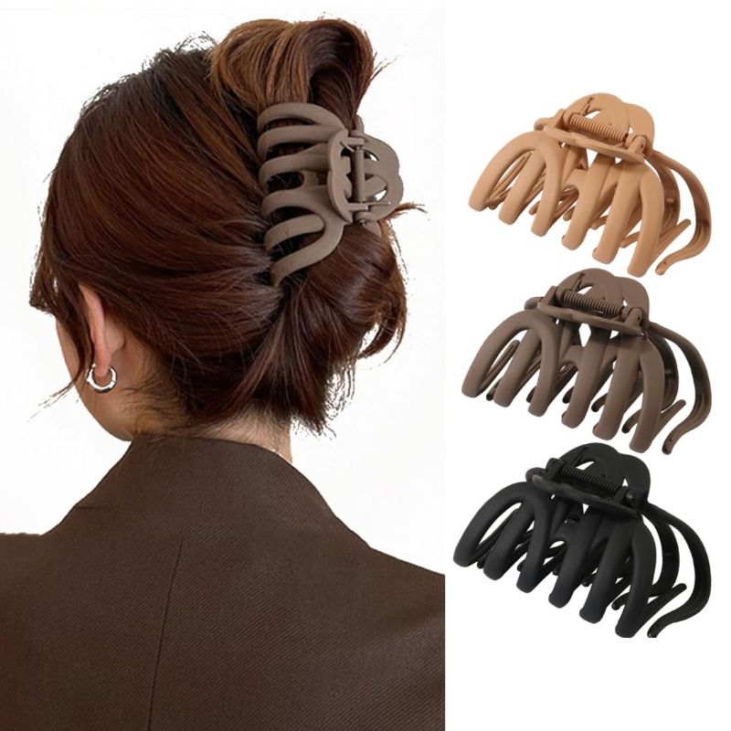Photo 1 of 3 Pcs Octopus Claw Clips Octopus Hair Claw Clips for Women 3.8" Large Hair Claw Clip for Women Strong Grip Non-slip Jaw Clip for Thick,natural color