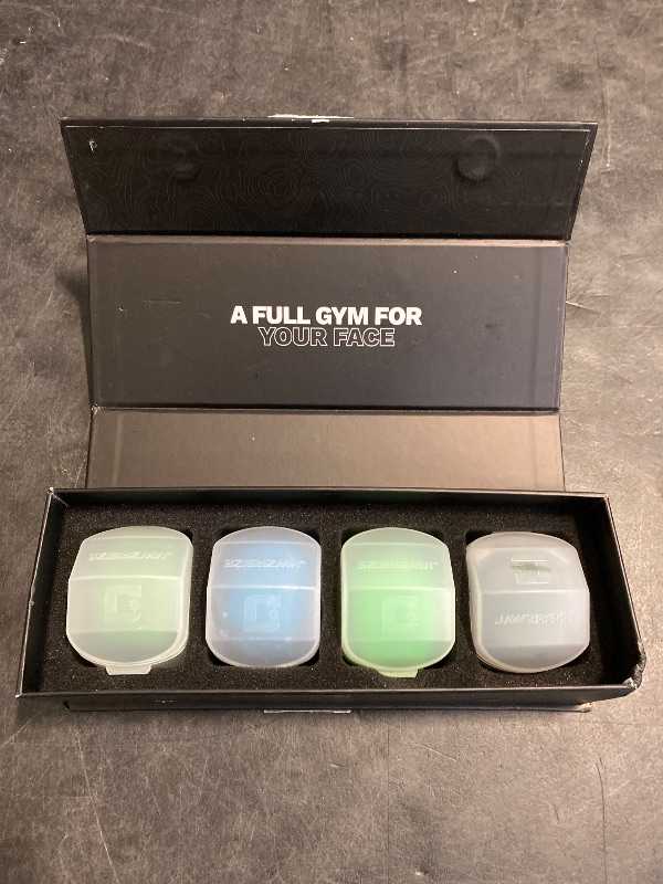 Photo 1 of Jawzrsize Athletic Bundle Jaw Enhancer - Jaw, Face, and Neck Exerciser, Helps Reduce Stress and Cravings - Facial Exercise (Pop N Go & Custom Fit (Beg., Adv., & Elite), Green & Blue)