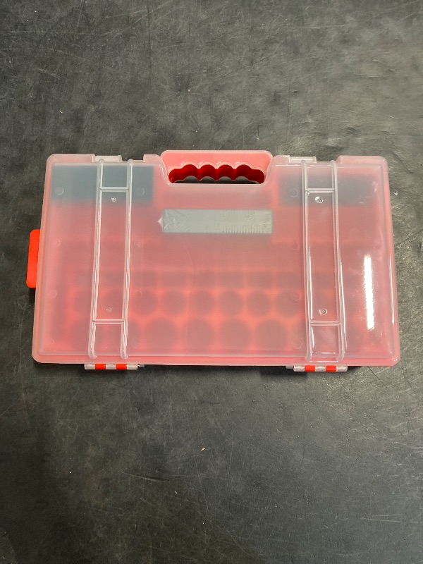Photo 1 of Narotood Battery Organizer Storage Holder Box Case with Tester, Ultra-Large 280+ Batteries Double-Sided Variety Pack,Holds AA AAA 4A C D Cell 9V 3V Lithium18650 LR44 CR2 CR123 CR1632 - Red