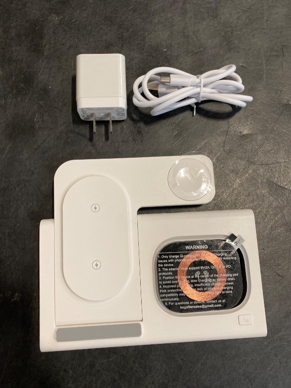 Photo 1 of 3 in 1 Foldable Charging Station for Apple Products,Fast Wireless Charger Travel Dock Adapter&Light for iPhone 16/15/14/13/12/11/X/XS,for iWatch 10/9/8/7/Ultra2/Ultra/SE,for AirPods 4/3/2/Pro/2(White)