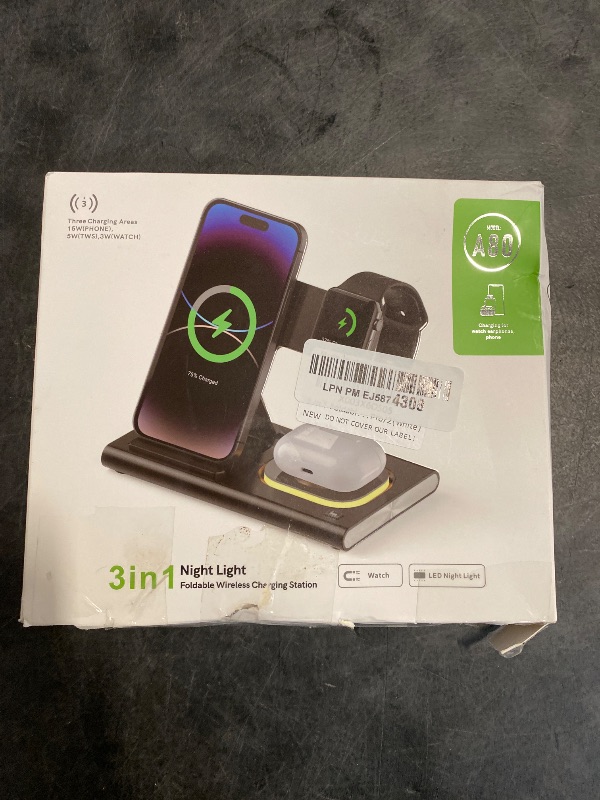 Photo 1 of 3 in 1 Foldable Charging Station for Apple Products,Fast Wireless Charger Travel Dock Adapter&Light for iPhone 16/15/14/13/12/11/X/XS,for iWatch 10/9/8/7/Ultra2/Ultra/SE,for AirPods 4/3/2/Pro/2(White)