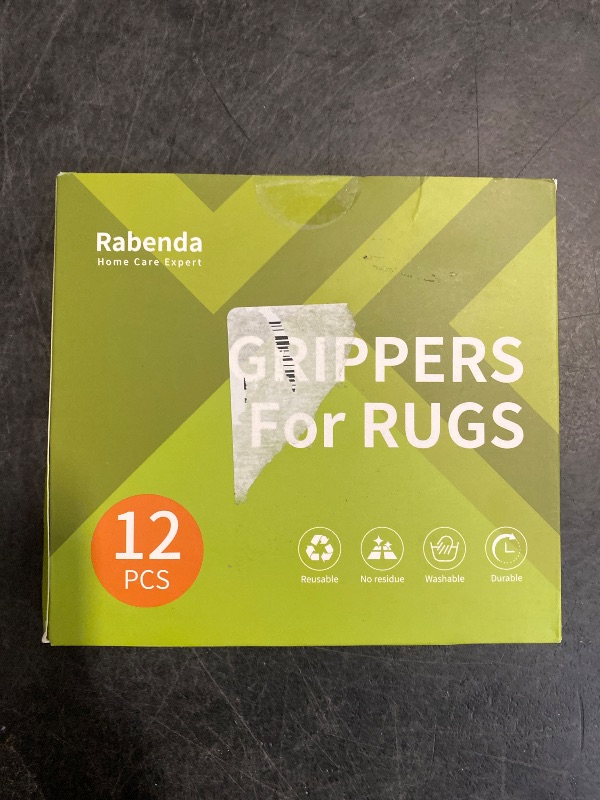 Photo 1 of Rabenda 12 Pcs Rug Tape, Non Slip Rug Pads Grippers for Hardwood Floors and Tiles, Reusable Carpet Tape for Area Rugs, Double-Sided Adhesive Rug Stickers Keep Corners Flat (Black)