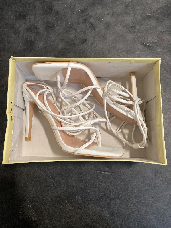 Photo 1 of Size 7 PiePieBuy Women's Lace Up Heeled Sandals Square Flip Flop High Heels Strappy Party Shoes,White