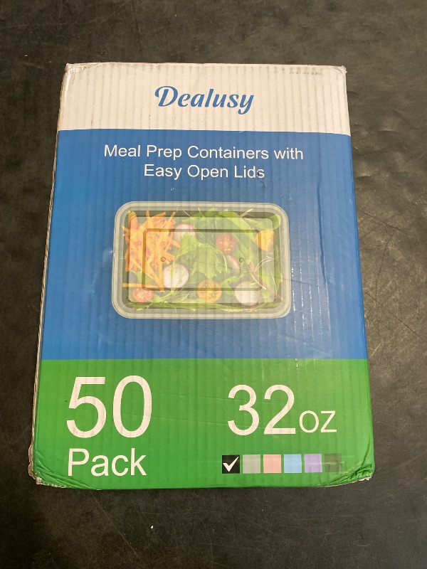 Photo 1 of 50 Pack (100-Piece) 32 oz Meal Prep Containers Reusable with Easy Open Lids, Sturdy Leakproof Food Safe, Microwave Freezer Dishwasher Safe, To Go Take Out Plastic Food Storage Pans with Lids, Black