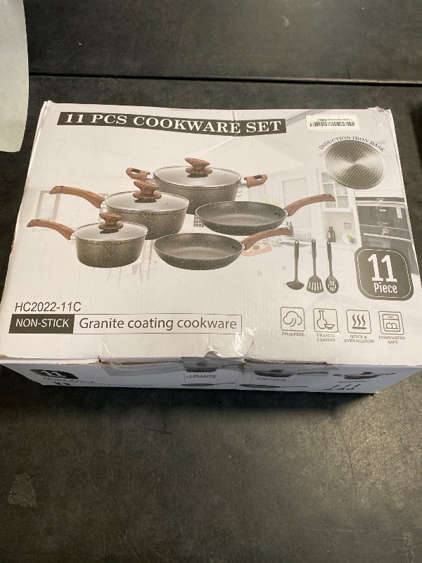 Photo 1 of M MELENTA Granite Pots and Pans Set Non Stick, 11 Piece Die-Cast Induction Cookware Set, Nonstick Kitchen Cooking Set w/Frying Pans & Saucepans(PFOS,PFOA,PFAS,PTFE Free)