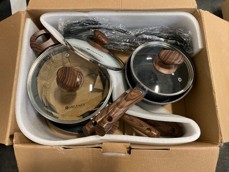 Photo 1 of M MELENTA Granite Pots and Pans Set Non Stick, 11 Piece Die-Cast Induction Cookware Set, Nonstick Kitchen Cooking Set w/Frying Pans & Saucepans(PFOS,PFOA,PFAS,PTFE Free)