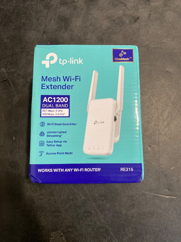 Photo 1 of TP-Link AC1200 WiFi Extender, 2025 Wirecutter Best WiFi Extender, 1.2Gbps Home Signal Booster, Dual Band 5GHz/2.4GHz, Up to 1600 Sq.ft and 32 Devices, EasyMesh Compatible, One Ethernet Port (RE315)
