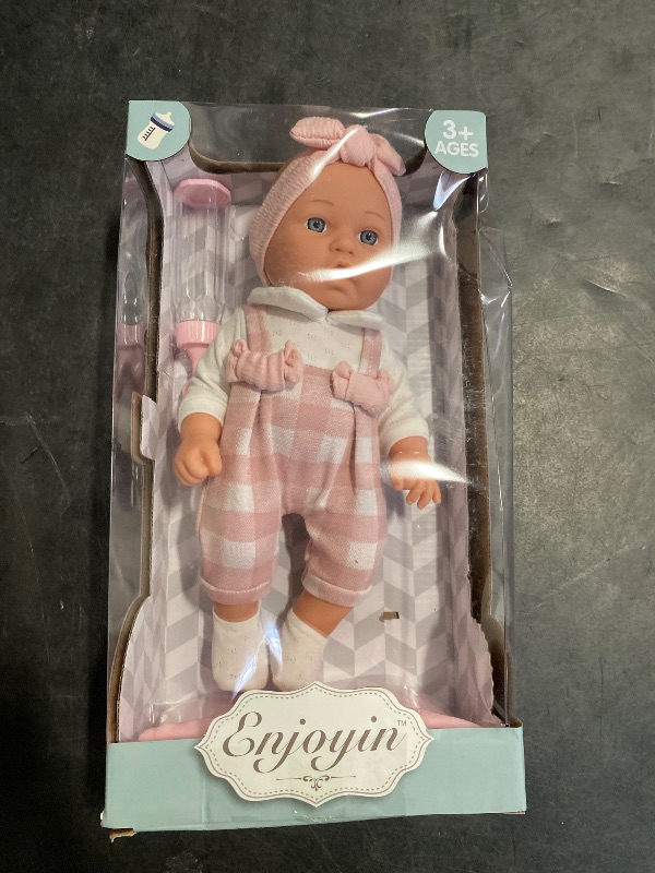 Photo 1 of Enjoyin 12'' Baby Doll in Gift Box with Pink Cloths, Pacifier, 13''x13'' Microfabric Blanket, and Feeding Bottle. Gift Idea for Ages 3+