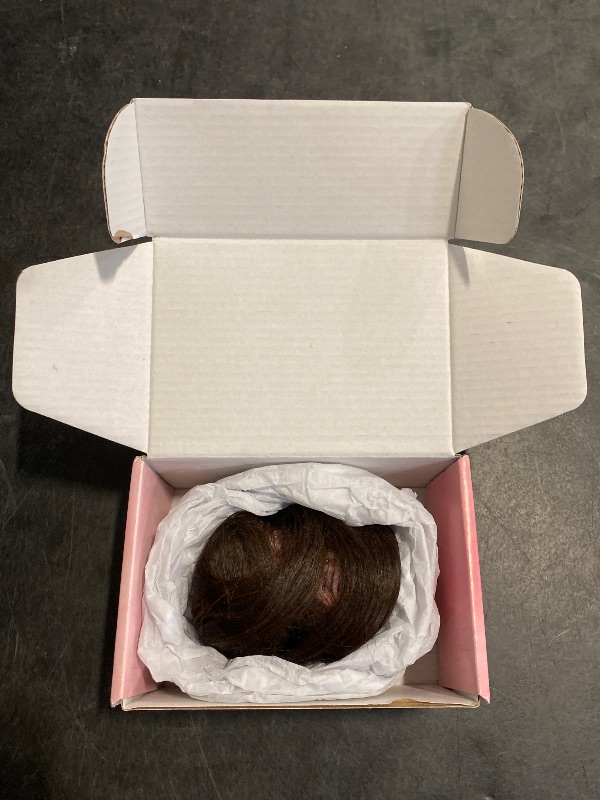 Photo 1 of Clip in Bangs Real Human Hair 360° Cover French Bangs Dark Brown Bangs Hair Clip 3D Fake Bangs with Fringe Hairpieces for Women Daily Wear