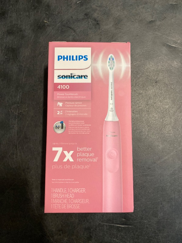 Photo 1 of Philips Sonicare 4100 Rechargeable Electric Toothbrush, with Pressure Sensor, 2 Intensity Settings, SmarTimer and QuadPacer, 14-Day Battery Life, Deep Pink, Model HX3681/26