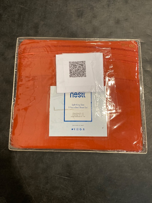 Photo 1 of Nestl Split King Sheet Set - 1800 Ultra-Soft Microfiber Bed Sheets - Double Brushed - Deep Pockets - Easy Fit - 5 Piece Set - Bed Sheets & Pillowcases (Split King Size, Rust)