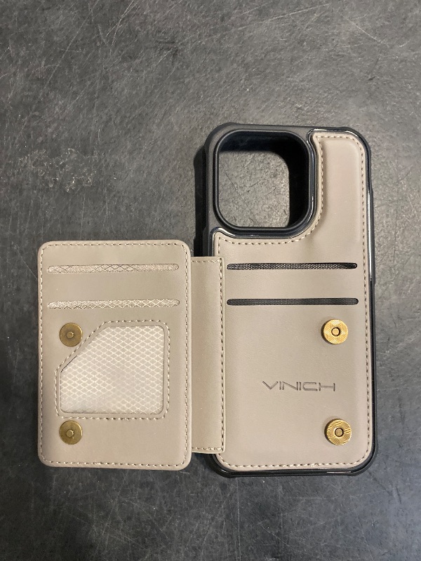 Photo 1 of Vinich for iPhone 15 Pro Wallet Case with Card Holder, RFID Blocking Credit Slots Kickstand Shockproof Phone Cover for Women Men, Gray