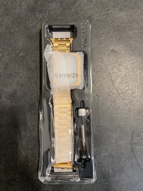 Photo 1 of Fullmosa Compatible Apple Watch Bands 45mm 44mm 42mm, Metal iWatch Band with Case for Apple Watch Series 9 8 7 6 5 4 3 2 1 SE SE2, Golden
