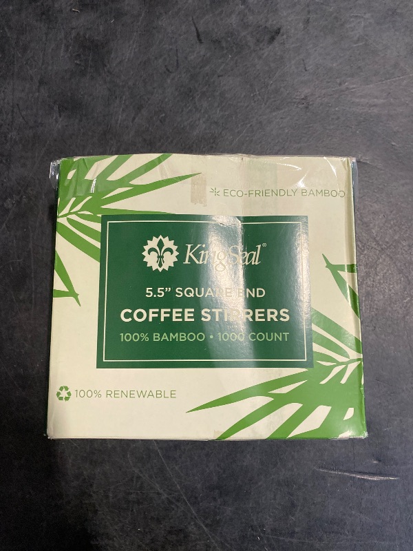 Photo 1 of 1000 Count | KingSeal Bamboo Coffee Stir Sticks, 5.5 inches, Square End, Stronger and Thicker Than Standard Wood, 100% Renewable and Biodegradable - 1 Box of 1000 Stirrers