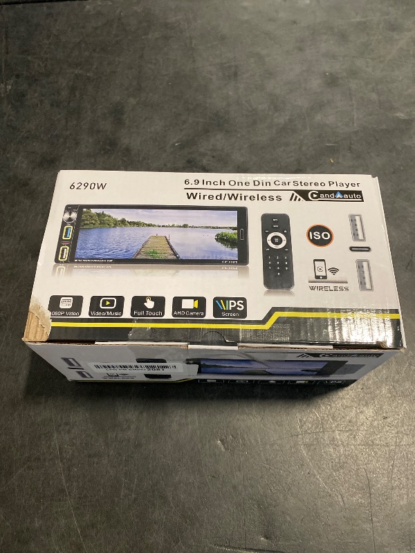 Photo 1 of 6.9" Single DIN Car Stereo Radio with Wireless Apple CarPlay, Car Bluetooth 5.2, Android Auto,IPS 1280 * 480 HD Screen,FM Radio,Backup Camera,USB Type-C Fast Charging,180W Audio Subwoofer,Navigation