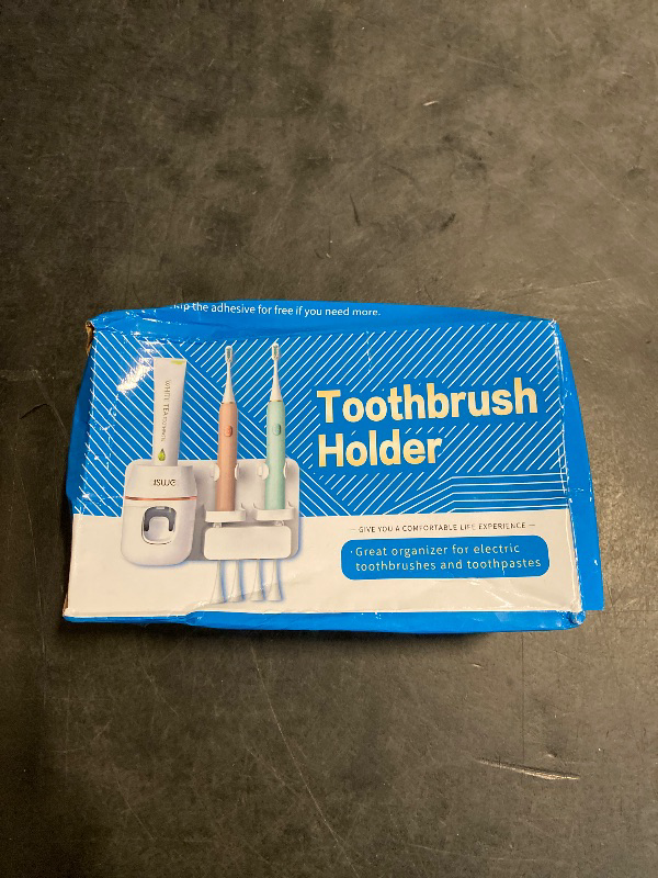 Photo 1 of Toothpaste Dispenser, Automatic Toothpaste Dispenser, Space-Saving Toothbrush Holder Wall Mounted for Bathroom, Toothpaste Squeezer, Electric ToothpasteDispenser for Kids with 4 Toothbrush Slots