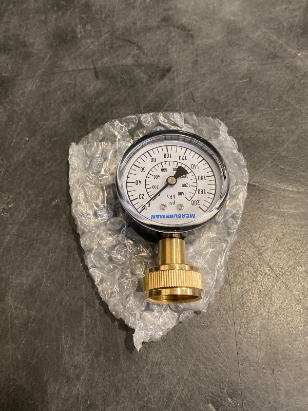 Photo 1 of MEASUREMAN 0-200 PSI Water Pressure Gauge, 2-1/2'' Dial, Hose bib Pressure Gauge, Home Water Pressure Tester, Durable 3/4” Hose Thread, Water Pressure Gauge for Home