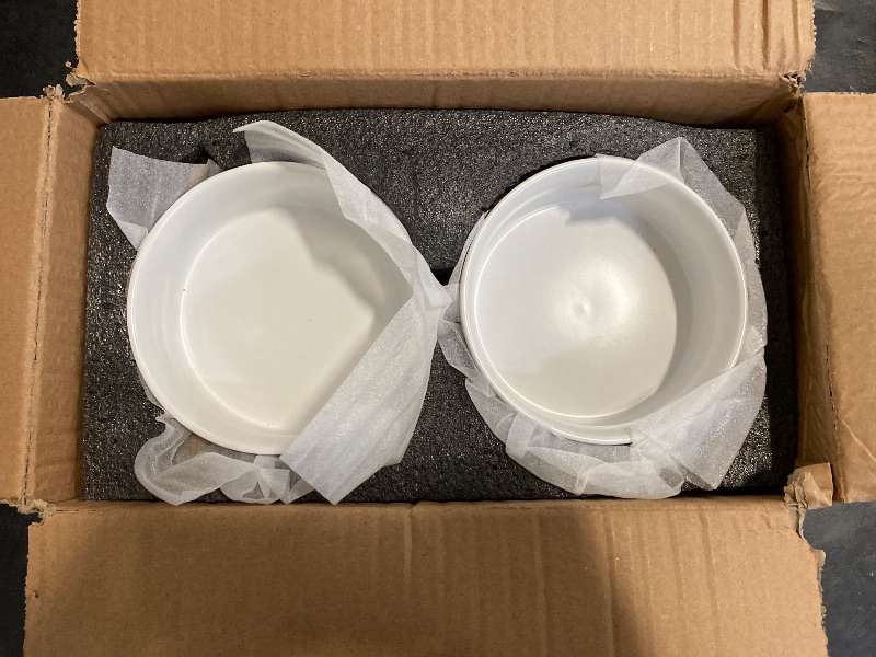 Photo 1 of Havniva Ceramic Raised Double Bowls Set with Stand, 2 Heights Elevated, Food & Water Bowls for Small Breed Dogs, Cats, Kitty, Weighted Dog Dishes, Pet Bowls(5.1'',13.5oz, White)
