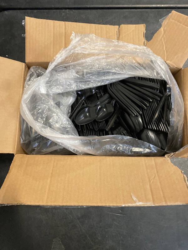 Photo 1 of 1000 Pcs Black Plastic Utensils Set - 500 Forks And 500 Teaspoons, Plastic Forks And Spoons Set - Bulk Black Cutlery Set